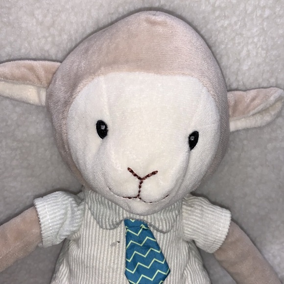 Spark Create Imagine 16" boy lamb grey wearing tie plush rattle stuffed animal - Picture 2 of 11